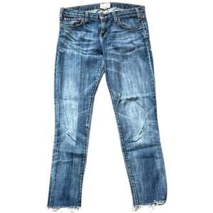 Current/Elliott The Roller Jeans Distressed Crop Raw Hem Low Rise Relaxed Fit 29